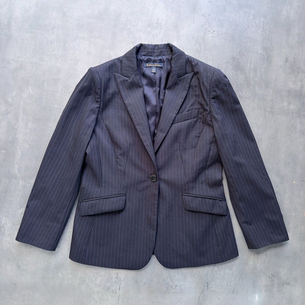 Brooks Brothers Women’s 8 Navy Pinstripe Wool Blazer Italian Fabric Portugal